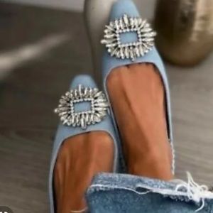 🩵Zara Denim Crystal Slingback Mules🩵